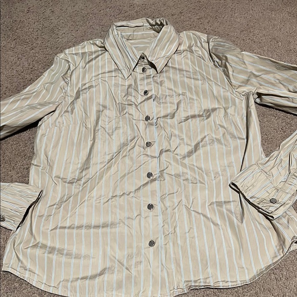 Tory Burch Classic Beige Striped Shirt - Picture 1 of 5